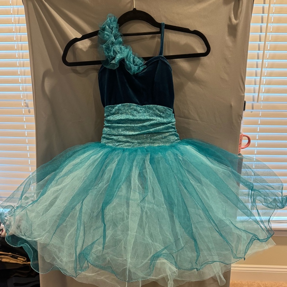 Sparkling Teal and Blue Kids Dance Costume